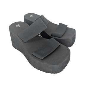 H&M Wedge Mules Women 7 Black Platform Double Strap Chunky Sandal 90s Y2K Indie